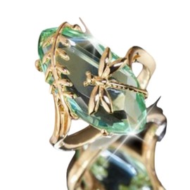 925 Sterling Silver Fashion Dragonfly Skimming Water Olive Green Ring Green Gem Ring Creative Dragonfly Ring Women and Girls' Party Birthday Gift Ring Size 10