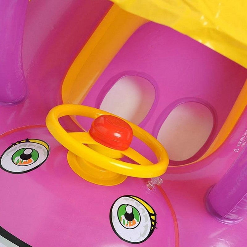 Baby Inflatable Pool Float with Canopy Thick PVC Car Shaped