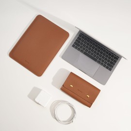 Yesmornsis PU Leather Padded Laptop Sleeve Bag 13Inch Compatible with New MacBook Air 13 A3113 M3, 2024 MacBook Pro 13 M2 A2686 with Charger Pouch Color Brown