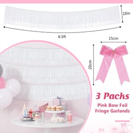 Mindsoft 3 Pack 6. 5 ft Pink Bow Birthday Banner with 15 Velvet Bows 8 Inch Large White Foil Fringe Banner for Bachelorette Bridal Shower Wedding 2025 Graduation Coquette Party Decorations