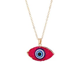 COLORFUL BLING Classic Turkish Evil Eye Necklace Imitated Druzy Pendant Gold Plated Faith Protection Lucky Jewelry for Women Party Special Days (red)