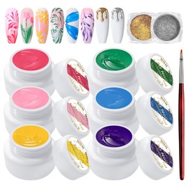 U-Shinein 6Pcs Nail Sculpting Gel,Non Wipe 3D Painting Nail Polish Gel with Chrome Nail Powder for Art Carving Modeling,Rub Powder,and Nail Painting UV/Led Manicure DIY, 02