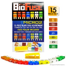 BioFuse Micro2 APT ATR 15 Piece Automotive Car Fuse Assortment Pack (Set of 14 Micro 2 Blade Fuses + Fuse Puller) 5A 7.5A 10A 15A 20A 25A 30A