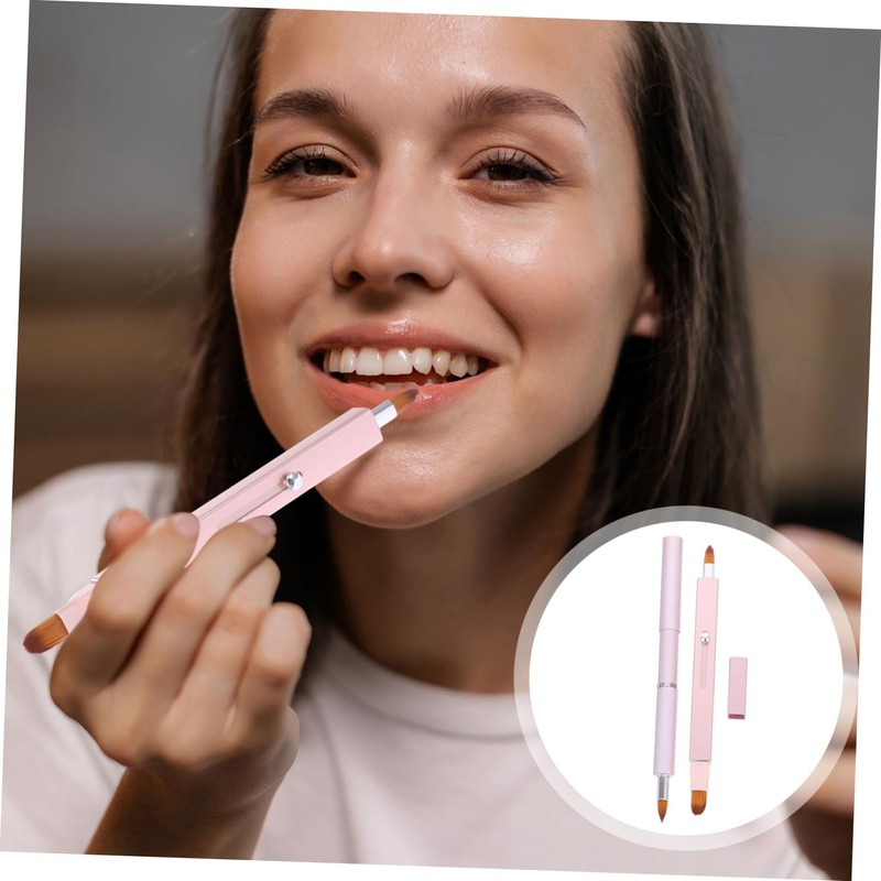 Baluue 2pcs Retractable Lip Brush Soft Bristle Lipstick Applicator Makeup