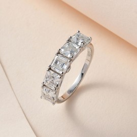 TJC Moissanite Band Ring for Women in Platinum Plated 925 Sterling Silver Size K Prong Setting Metal Wt. 2.3 Grams