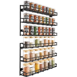SUFAUY Wall Mounted Spice Rack, 6 Tier Heavy-Duty Metal Shelf for Kitchen Pantry, Black