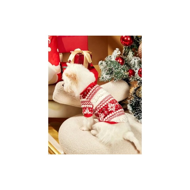 Genérico Sueter navideño para Perro con diaeño de Copos, Rojo