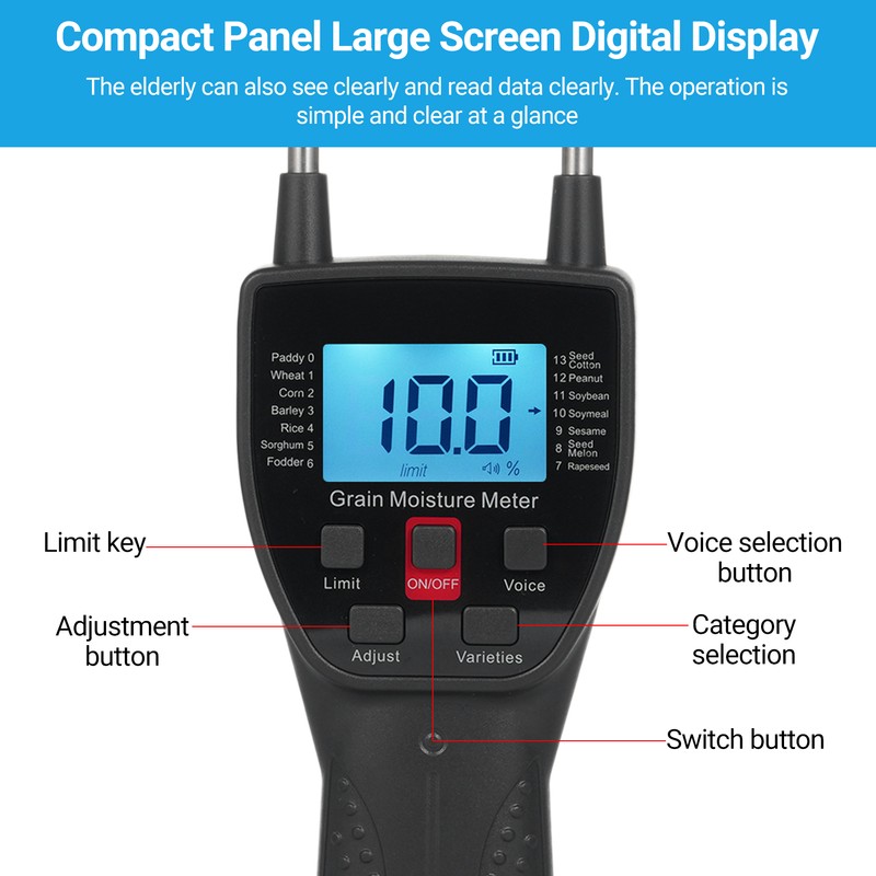 GM650C Digital Multifunctional LCD Grain Moisture Meter Water Content Analyzer
