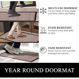 A1HC Indoor Outdoor Mat, Front and Back Entrance Welcome Mats, Large Front Door Patio Mats 36X60 Inches, Garage Mats, Office Mats, Non-Slip Easy Clean Entrance Washable Large Size Doormats, Beige