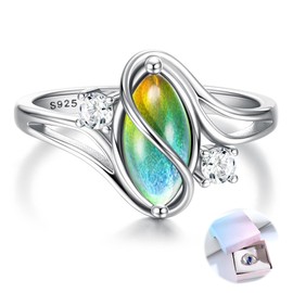 FIOROYAL 925 Sterling Silver Mood Ring for Women Girls Vintage Cubic Zirconia Statement Ring Color Change Mood Stone Ring 925 Sterling Silver RingsSize O