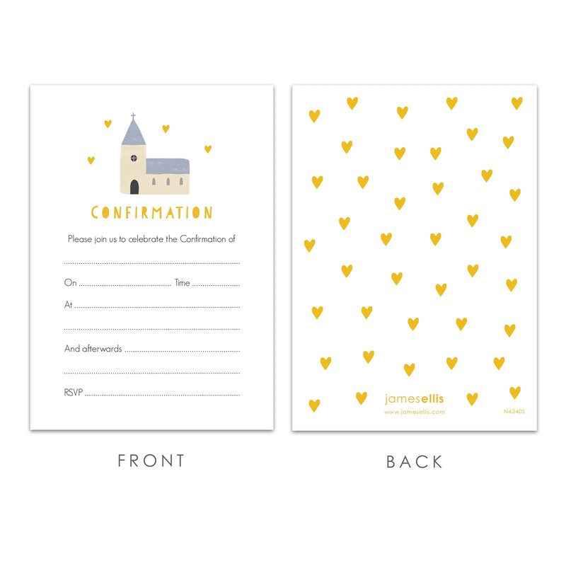 James Ellis Pack of 8 Yellow Confirmation Invitations with Envelopes