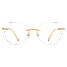 LJCZKA Rimless Glasses, Blue Light Filter, Women's Cat's Eye, Frameless Blue Filter Glasses, Women Without Prescription, Eye Strain, Anti-Reflective, silver