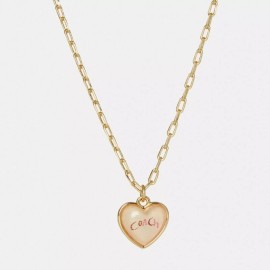 COACH SIGNATURE HEART CHAIN NECKLACE IN GOLD/ PINK