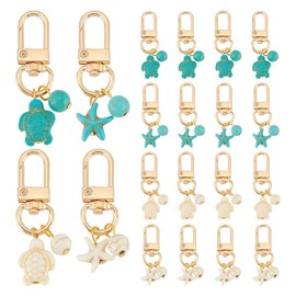 PH PandaHall 20 PCS 2 Styles Turtle Starfish Key Chains Turtle Beads Keychain Synthetic Turquoise Starfish Bead Car Key Chain Ocean Animal Key Ring for Women Birthday Gift Purse Handbag Wallet