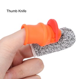 Cuchillo de silicona para pulgar, cuchilla de acero inoxidable para recortar la manga del dedo, cuchillo para recoger plantas para melón de uva para(Navaja pequeña para pulgar + 1 funda anti-corte)