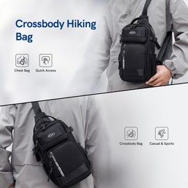 VGOAL Crossbody Hiking Bag, Small Tactical Carry On Sling Backpack, Travel Cycling Chest Bag Fanny Packs Casual Daypack for Outdoor Daily Use (Black)