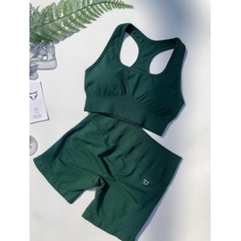 TomTiger Sports Bras for Women High Impact Racerback Removable Padded Seamless Yoga Workout Activewear Bra (Alpine Green,XS)