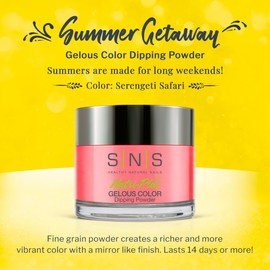SNS Nail Dip Powder, Gelous Color Dipping Powder - Serengeti Safari (Orange Peach/Coral, Cream) - Long-Lasting Dip Nail Color Lasts 14 Days - Low-Odor & No UV Lamp Required - 1 OZ
