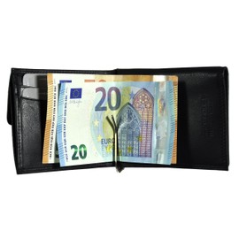 Jockey Club Real Leather Dollar Clip Money Clip Wallet with Coin Compartment Credit Card Holder with RFID Protection Nappa Leather Black, black, money clip