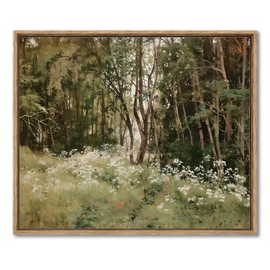 AIMAILON Vintage Framed Canvas Wall Art Decor Classical Spring Botanical Aesthetic Artwork Countryside Outskirt White Wildflower Landscape Picture for Office Living Room 10x12