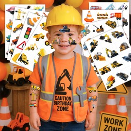 Construction Temporary Tattoos Birthday Party Supplies Decorations 96PCS Tattoos Stickers Vehical Excavator Bulldozer Cute Party Favors Kids Girls Boys Gifts Classroom School Prizes Themed