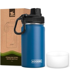 koodee Small Water Bottle 12 oz Stainless Steel Triple Wall Vacuum Insulated Wide Mouth Bottle with Leakproof Spout Lid (Navy)