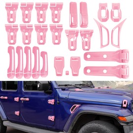 Barong for Jeep Wrangler JL JLU 2018-2025 Accessories Exterior Decoration Door Hinge Handle Engine Hood Hinge Hood Latch Wheel Eyebrow Side Air Outlet Rear Window Hinge Cover 26PCS Full Set (Pink)