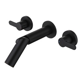 Wall Mount Bathroom Faucet Matte Black,Solid Brass Wall Mounted Sink Faucet,Widespread 3 Holes 2 Lever Handles Lavatory Vessel Sink Mixer Tap with Foldable Spout