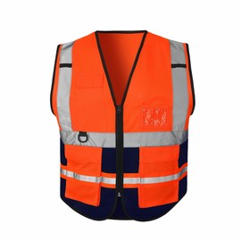 Hi Vis Vest Reflective High Visibility Work Wear Vest Zip Up Multi Pockets Executive Waistcoat S-3XL