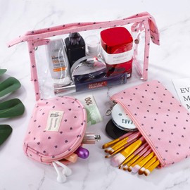 Toiletry Bag Transparent for Travel Pack of 3 Waterproof PVC Toiletry Bag for Women Cosmetic Bag Makeup Bag Small Wallet with Zip, pink