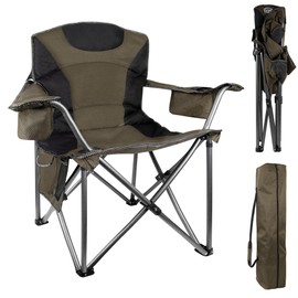 Heavy Duty Folding Camping Chair, 500LBS Capacity, Oversized Padded Outdoor Chair with Cooler Bag and Cup Holder, for Camping, Fishing, Beach (1, Green)