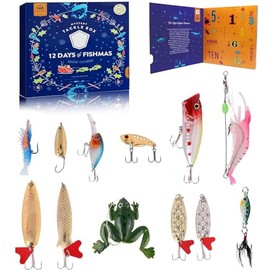 Advent Calendar Fishing Christmas Countdown 12 Days Fishing Lures Set for Fishing Lover, Xmas Advent Calendar Fishing Set Blind Box Surprise Gift for Men Husband Father Grandpa (12 Days)