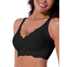 MOEOZLLO Wireless Bras for Women No Underwire Seamless Bralettes with Support Womens Bras Comfort Full Coverage T Shirt Bra-Black,M