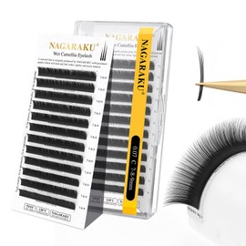 NAGARAKU Wet Camellia Eyelash Extension, Individual Lashes 3 Multi-length Fans Premium Matte Black Natural Pre-Glued Classic Lash Extensions Mega Volume Beauty Salon Supplies - 0.07C 7-8-9