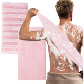 Toalla exfoliante corporal japonesa Rosa KEYRI de doble textura para ducha