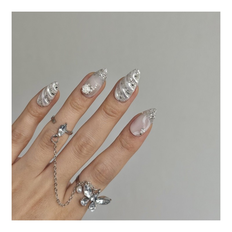 Wedding photography wedding nails white silver veil ♀ - L-Oval