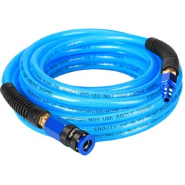 EADUTY Heavy Duty Reinforced Polyurethane Air Hose 1/4 in x 25 ft, Lightweight, Flexible Compressor Hose with Universal Quick Coupler, Plug and Bend Restrictors, Blue