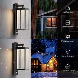 illumishin Motion Sensor Outdoor Wall Light LED Wall Sconce Black Mount Waterproof 750LM Exterior Light Fixture Aluminum Porch Lamps for Patio Entryway Doorway Fence Garage