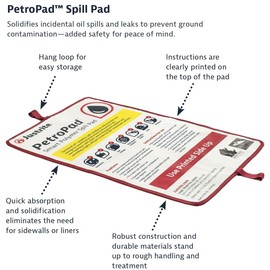 Justrite PetroPad 1.2 Gallon Capacity Oil Absorbent Pads, 24" x 18", Eco-Friendly Washable and Reusable Absorbent Oil Mat for Indoor and Outdoor Use, Small, 83982