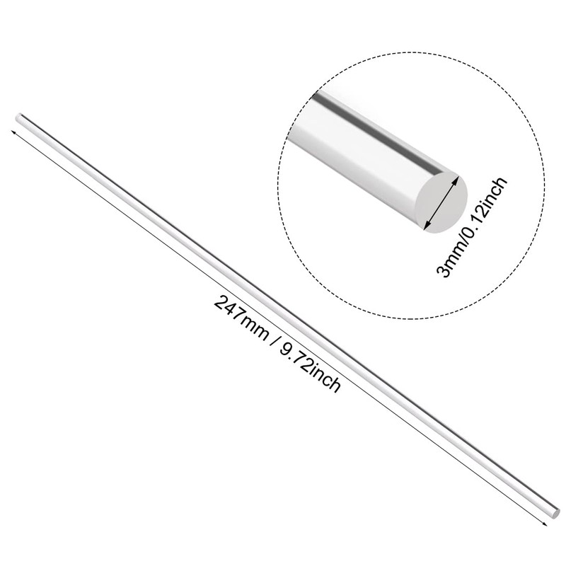 sourcing map Acrylic Round Rod,Clear,3mm Diameter 10inch(247mm) Solid Plastic PMMA