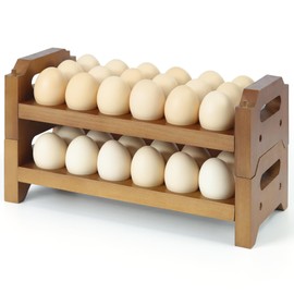 Uibyriy 2-Tier Wooden Egg Holder for 36 Eggs, Wooden Egg Holder Countertop with Carry Handle for Chicken, Duck, and Quail Eggs (Stackable)