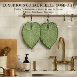 Sisher 2 Pack Cute Leaf Shaped Hand Towel,Kitchen Hand Towels with Hanging Loops,Boho Bathroom Hand Towels,Soft and Fluffy,Super Absorbent,The Ideal Home Accessory—Fresh Green Design
