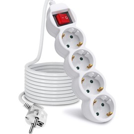 ExtraStar Power Strip 4-Way Multiple Socket with Save Energy Switch for Power Saving, Cable 3 m, Child Lock 16 A, 3680 W, White