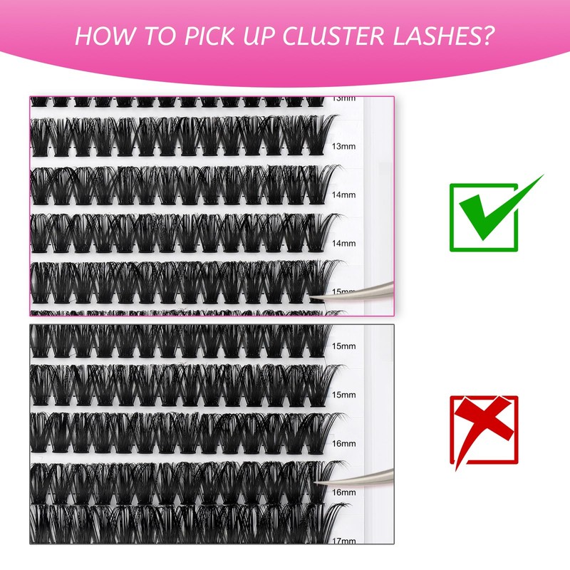 Fadlash Cluster Eyelash Extensions, Individual Eyelashes, 60D 0.07 D Curl,