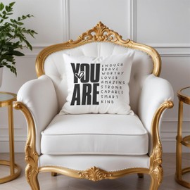 Fuasei Inspirational Quote Pillow Covers 18x18, Motivational Decorative Pillow Covers, Inspirational Gifts for Women, Positive Affirmation Gifts, You are Kind Loved Brave Enough Pillow Covers