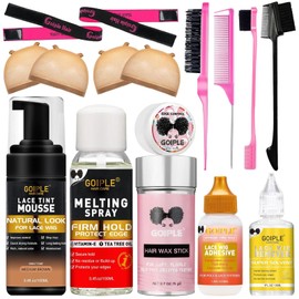 Lace Tint Lace Melting Hair Mousse for Women's Wigs and Hairpieces - Natural Finishing Tint Spray Tool Set (Medium Brown)