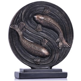 oliruim Feng Shui Decor Fish Statue, Modern Art Koi Fish Good Fortune Sculptures for Mantle, Living Room, Bookshelf, Dining Table Centerpieces, Office Feng Shui Decor (Black Gold)
