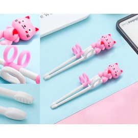 Set of 2 Training Chopsticks for Beginners with Assistant, Training Chopsticks, Suitable for Beginners, Seniors and Children for Training Chopsticks, Chinese Chopsticks, Japanese Tableware Set, Pink