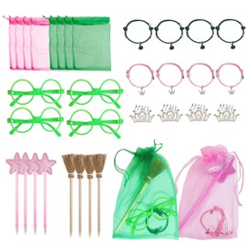 32Pcs Witch Party Favors Set Includes Wizard Witch Broom Princess Crown Glitter Star Wands Decorations for Birthday Witch Themed Party Supplies Gifts (32)