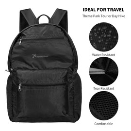 Lightweight Foldable Backpack Small Waterproof Hiking Rucksack Durable Packable Backpacks for Women Men Outdoor Hiking Biking Travelling Walking Camping (Large-Black)